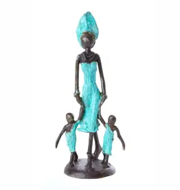Swahili African Modern Bronze Mother & Children Sculpture