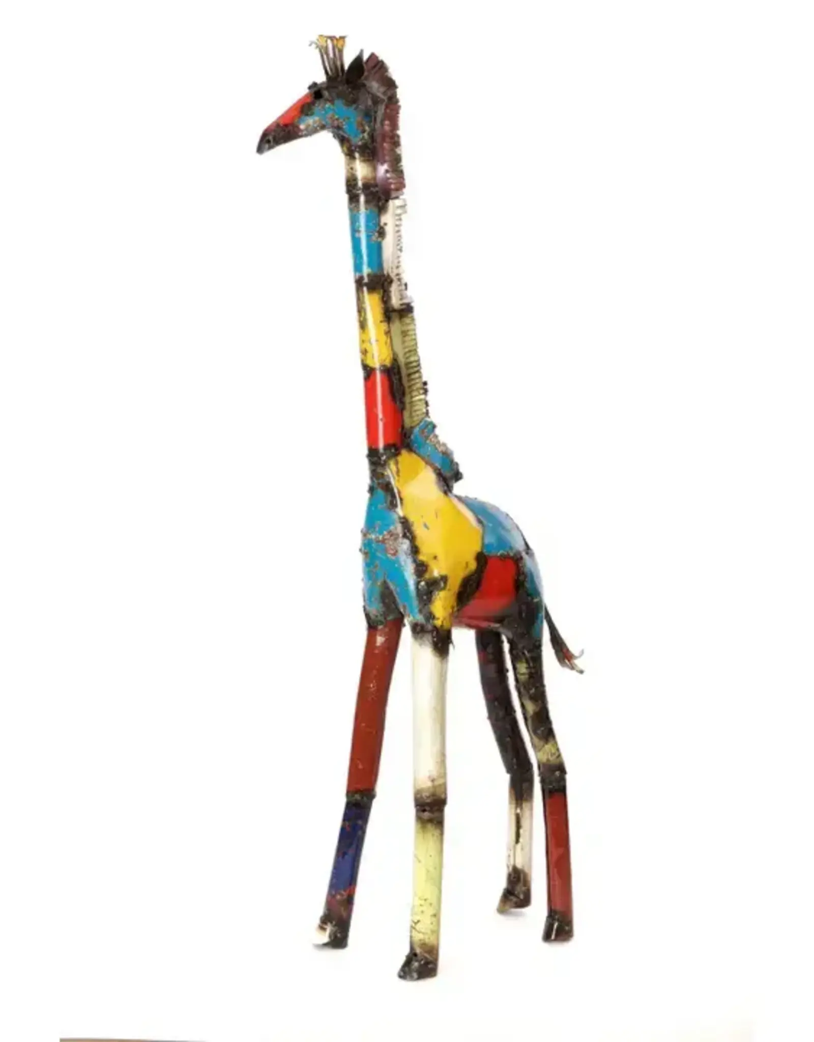 Swahili African Modern Colorful Recycled Oil Drum Giraffe Sculptures