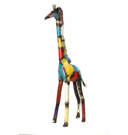 Swahili African Modern Colorful Recycled Oil Drum Giraffe Sculptures