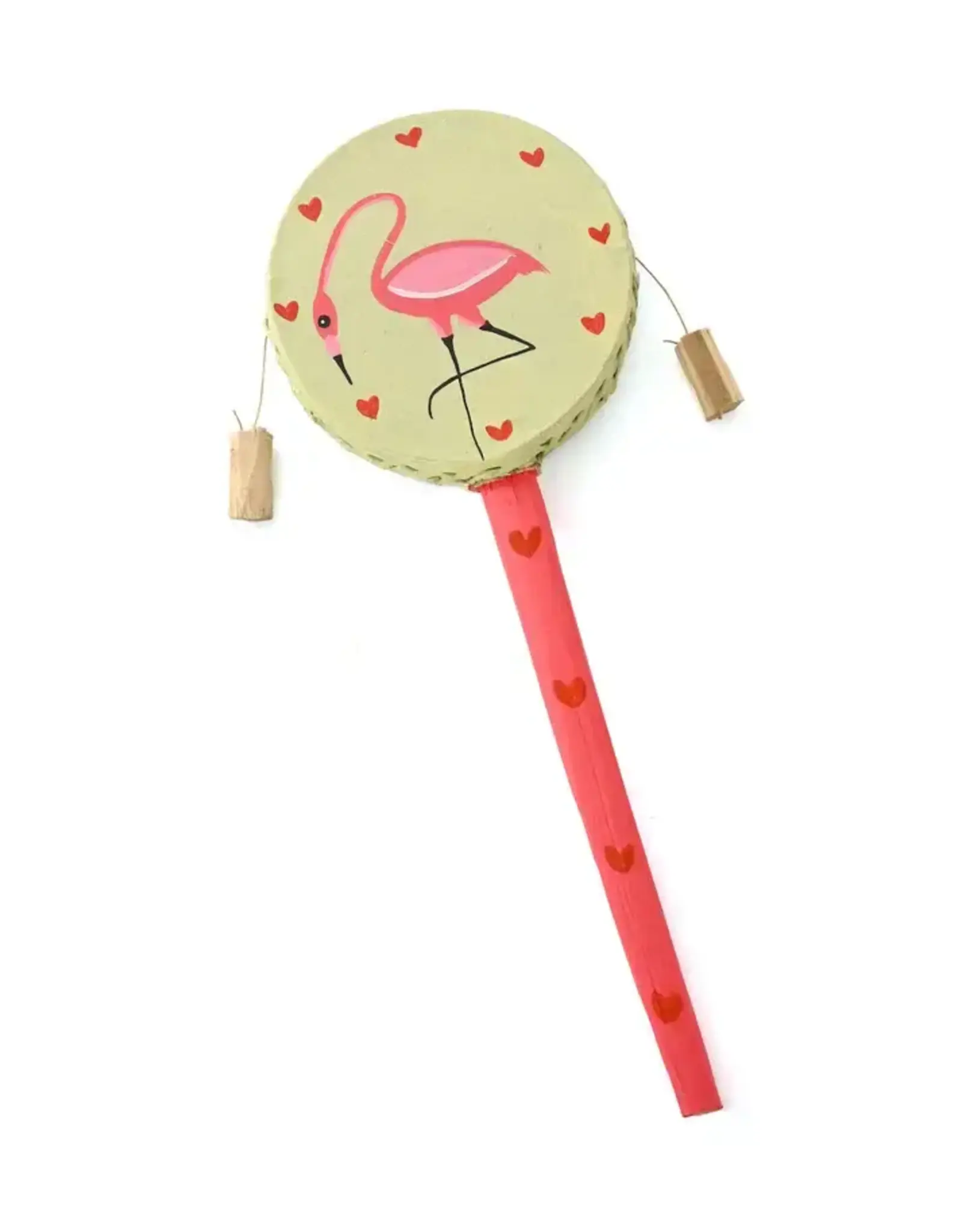 Swahili African Modern Double Sided Flamingo and Hearts Spin Drum