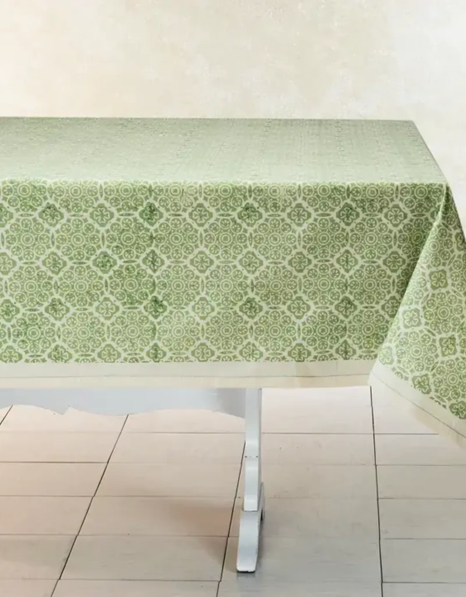 Sustainable Threads Hand Block Printed Cotton Tablecloth - Mosaic Sage 60" X 60"