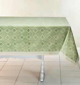 Sustainable Threads Hand Block Printed Cotton Tablecloth - Mosaic Sage 60" X 60"