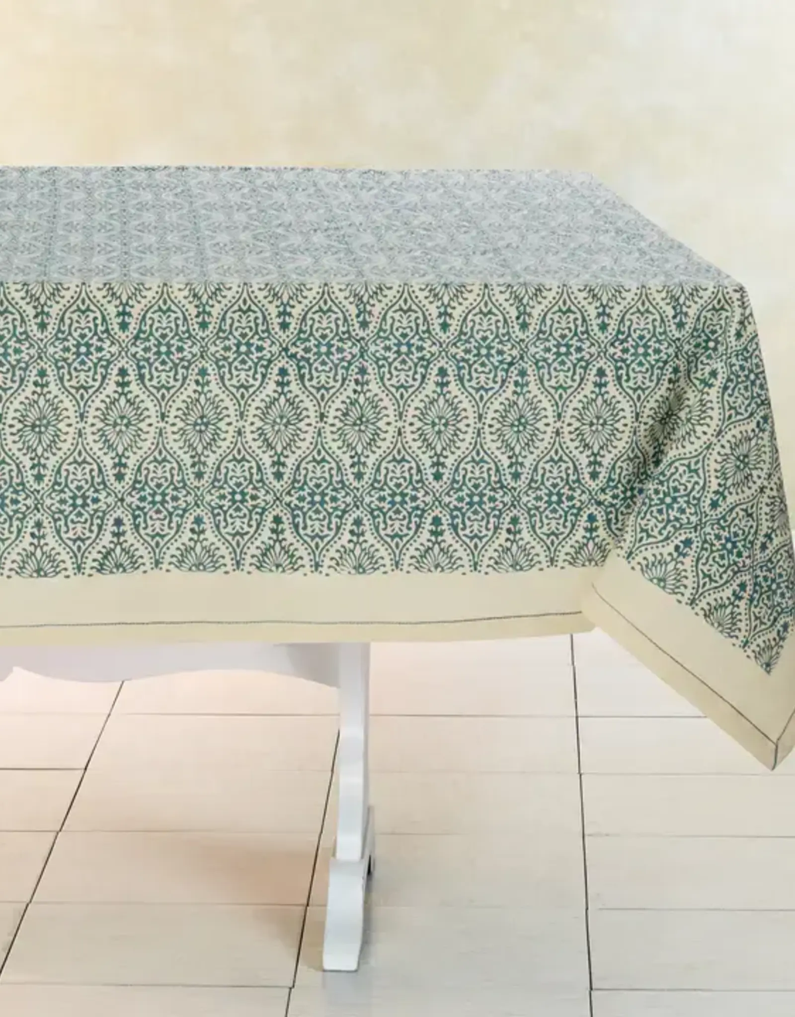 Sustainable Threads Hand Block Printed Cotton Tablecloth - Motifs Fog 60" X 60"