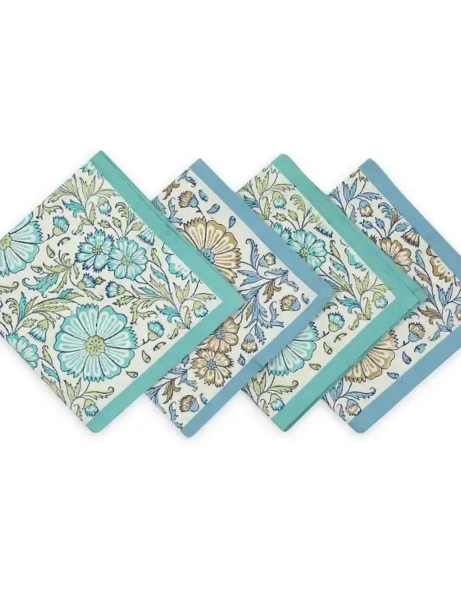 Sustainable Threads Bloom Waters Block Print Cotton Napkins - Set of 4