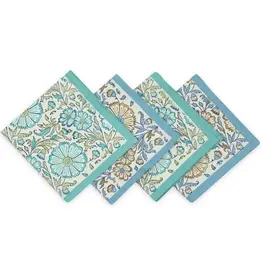 Sustainable Threads Bloom Waters Block Print Cotton Napkins - Set of 4