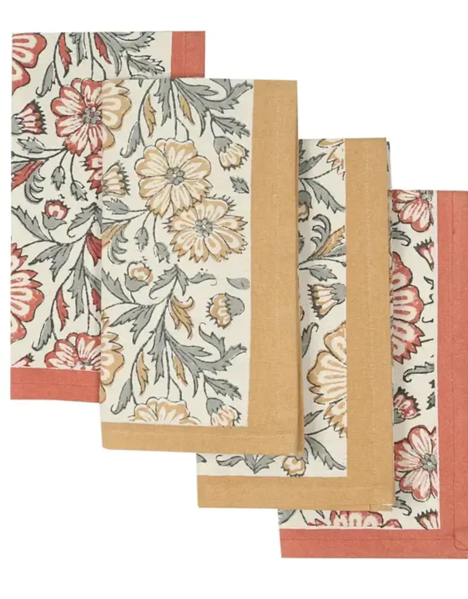 Sustainable Threads Bloom Sienna Block Print Cotton Napkins  - Set of 4