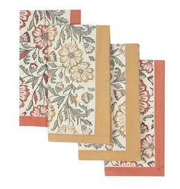 Sustainable Threads Bloom Sienna Block Print Cotton Napkins  - Set of 4