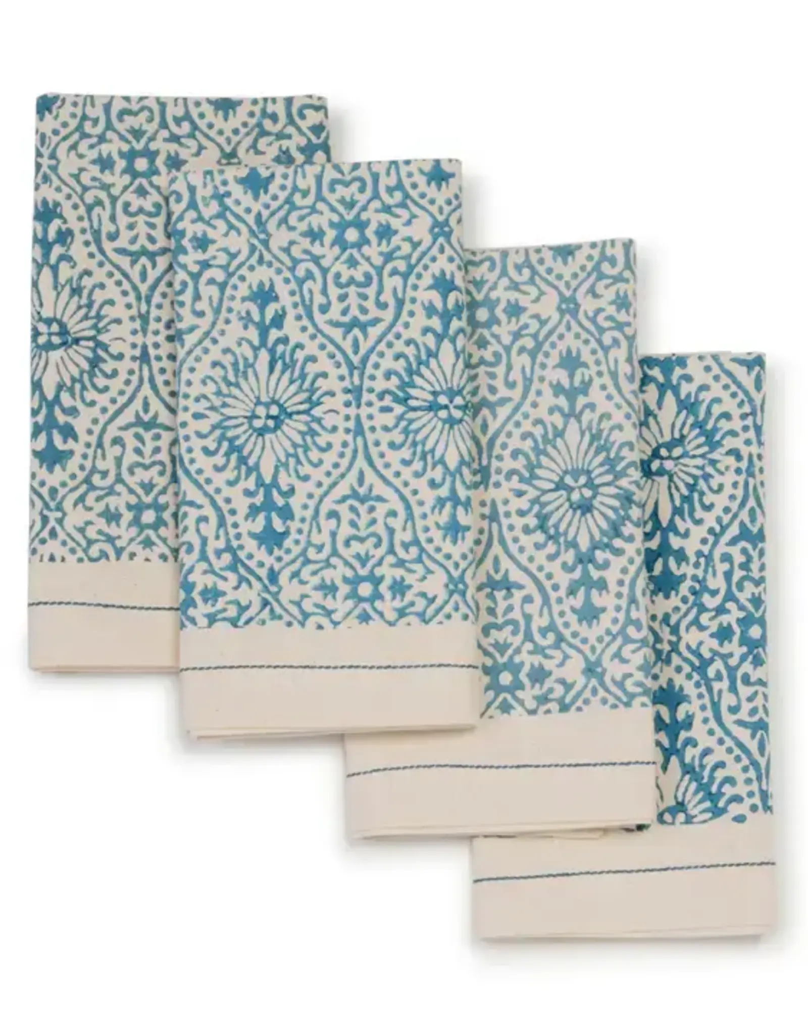 Sustainable Threads Motifs Fog Hand Block Cotton Napkins  - Set of 4