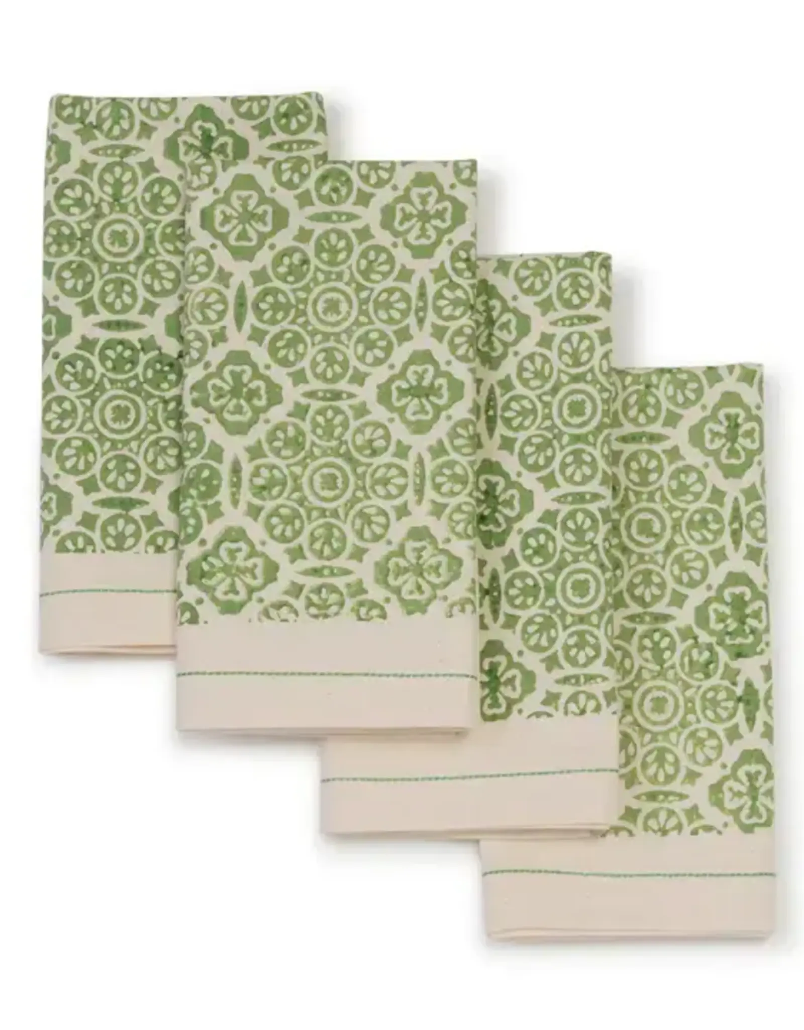 Sustainable Threads Mosaic Sage Hand Block Cotton Napkins  - Set of 4