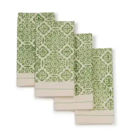 Sustainable Threads Mosaic Sage Hand Block Cotton Napkins  - Set of 4