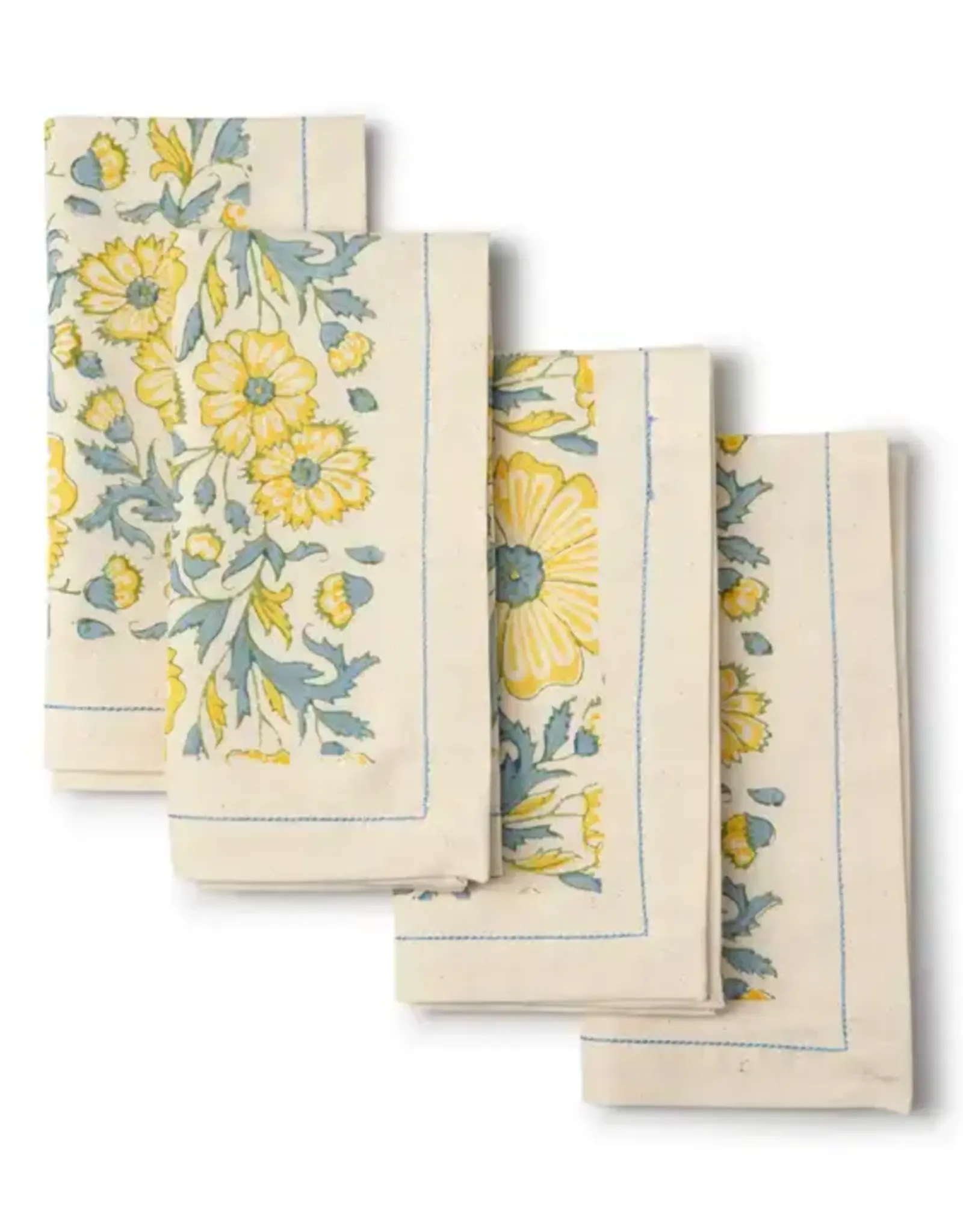 Sustainable Threads Bloom Wheat Hand Block Cotton Napkins - Set of 4
