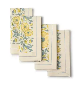 Sustainable Threads Bloom Wheat Hand Block Cotton Napkins - Set of 4