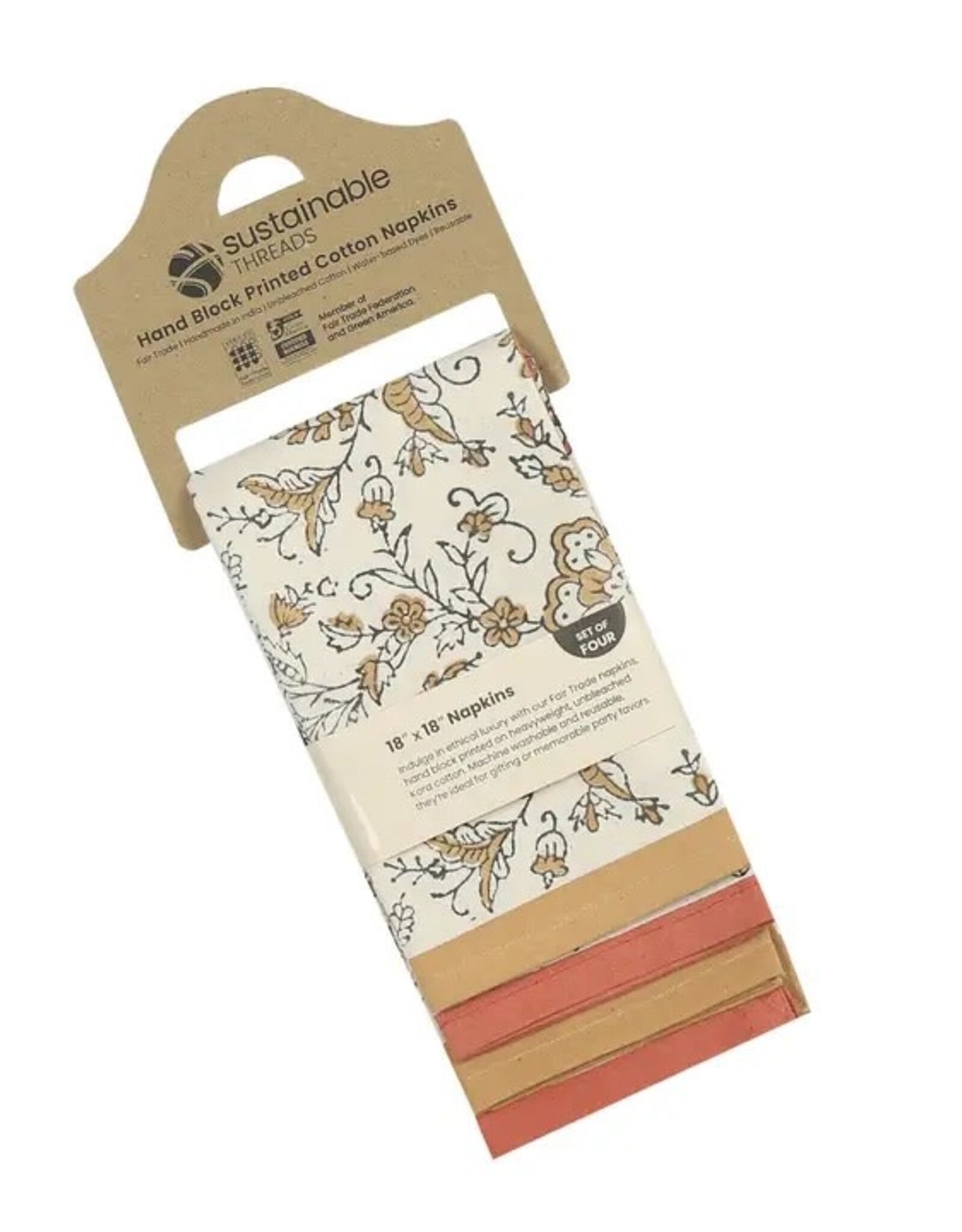 Sustainable Threads Ivy Sienna Hand Block Printed Cotton Napkins - Set of 4