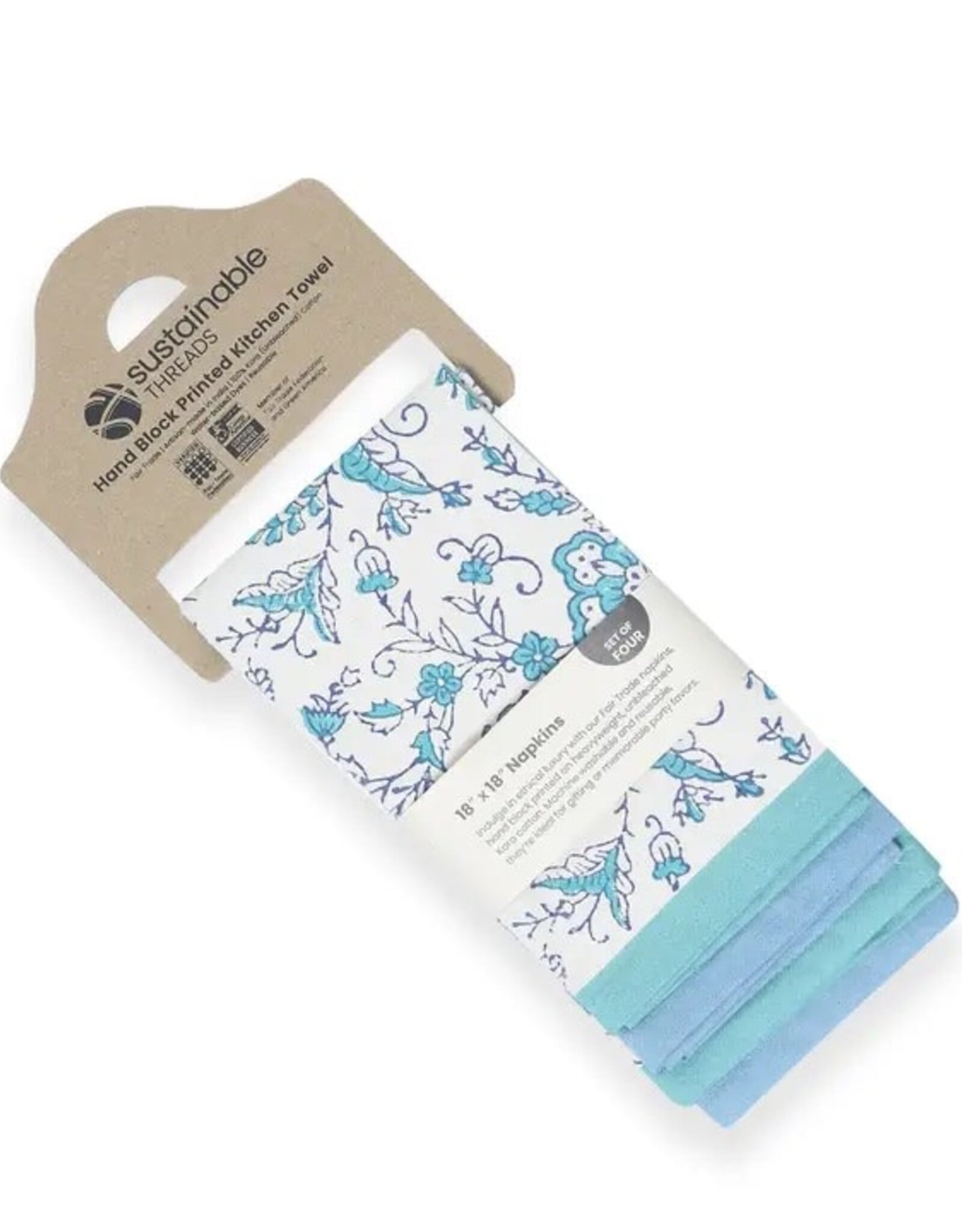 Sustainable Threads Ivy Waters Hand Block Printed Cotton Napkins - Set of 4