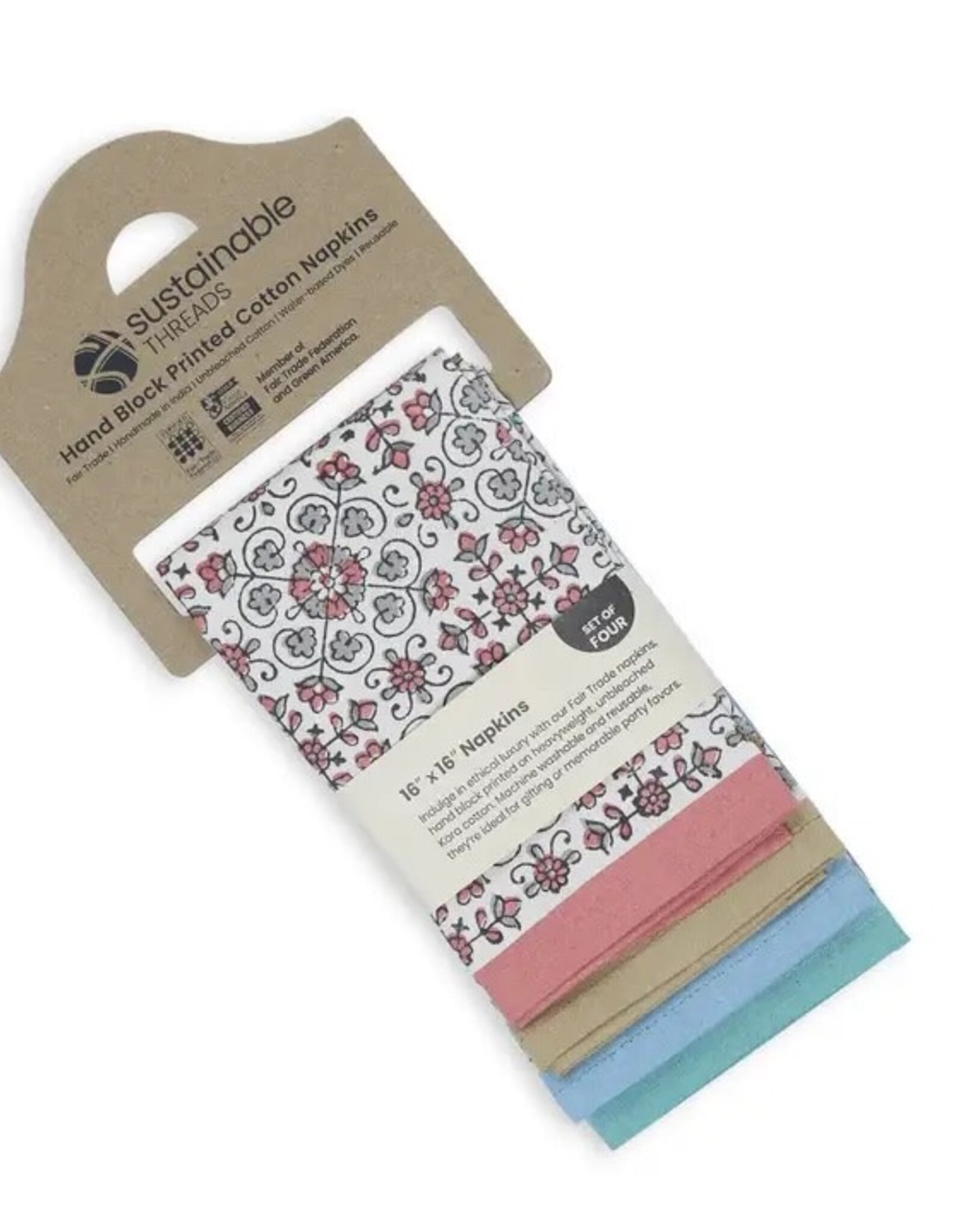 Sustainable Threads Lily Reverie block print Cotton Napkins - Set of 4
