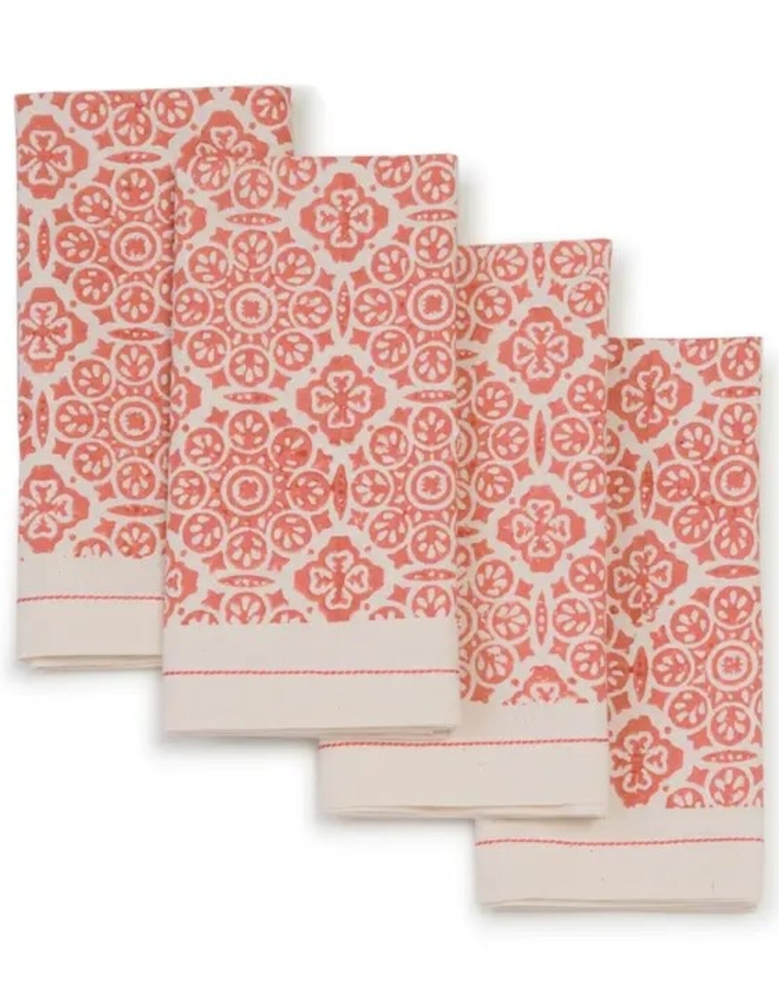 Sustainable Threads Mosaic Rose block print Cotton Napkins - Set of 4