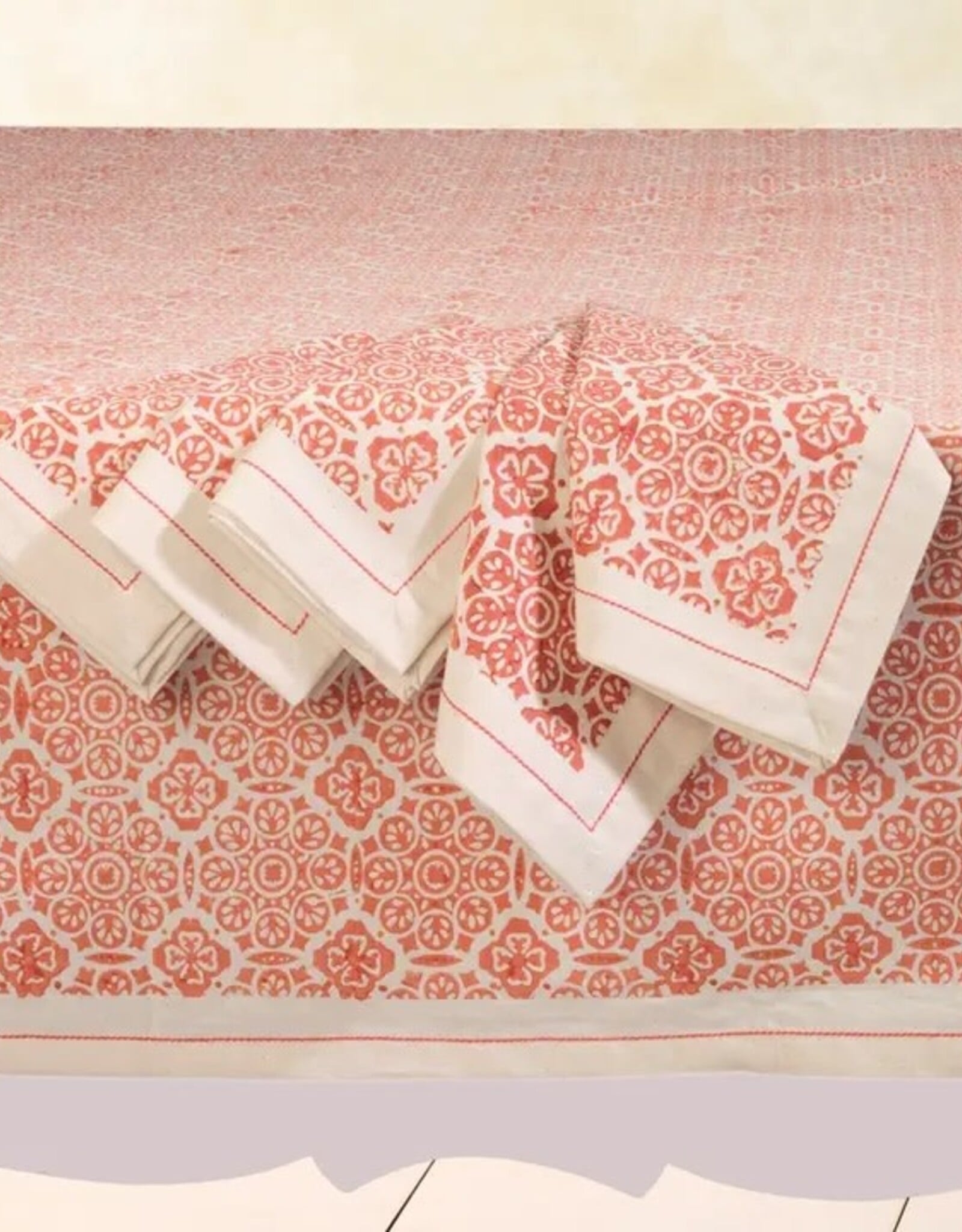 Sustainable Threads Mosaic Rose block print Cotton Napkins - Set of 4