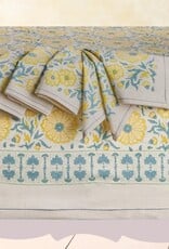 Sustainable Threads Hand Block Printed Cotton Tablecloth - Bloom Wheat 60" X 60"