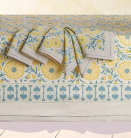 Sustainable Threads Hand Block Printed Cotton Tablecloth - Bloom Wheat 60" X 60"