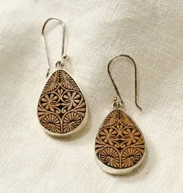 Ten Thousand Villages Carved Gourd Teardrop Earrings