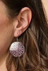 Ten Thousand Villages Etched Silver & Purple Medallion Earrings