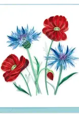 Quilling Card Quilled Blue Cornflower & Poppies Card
