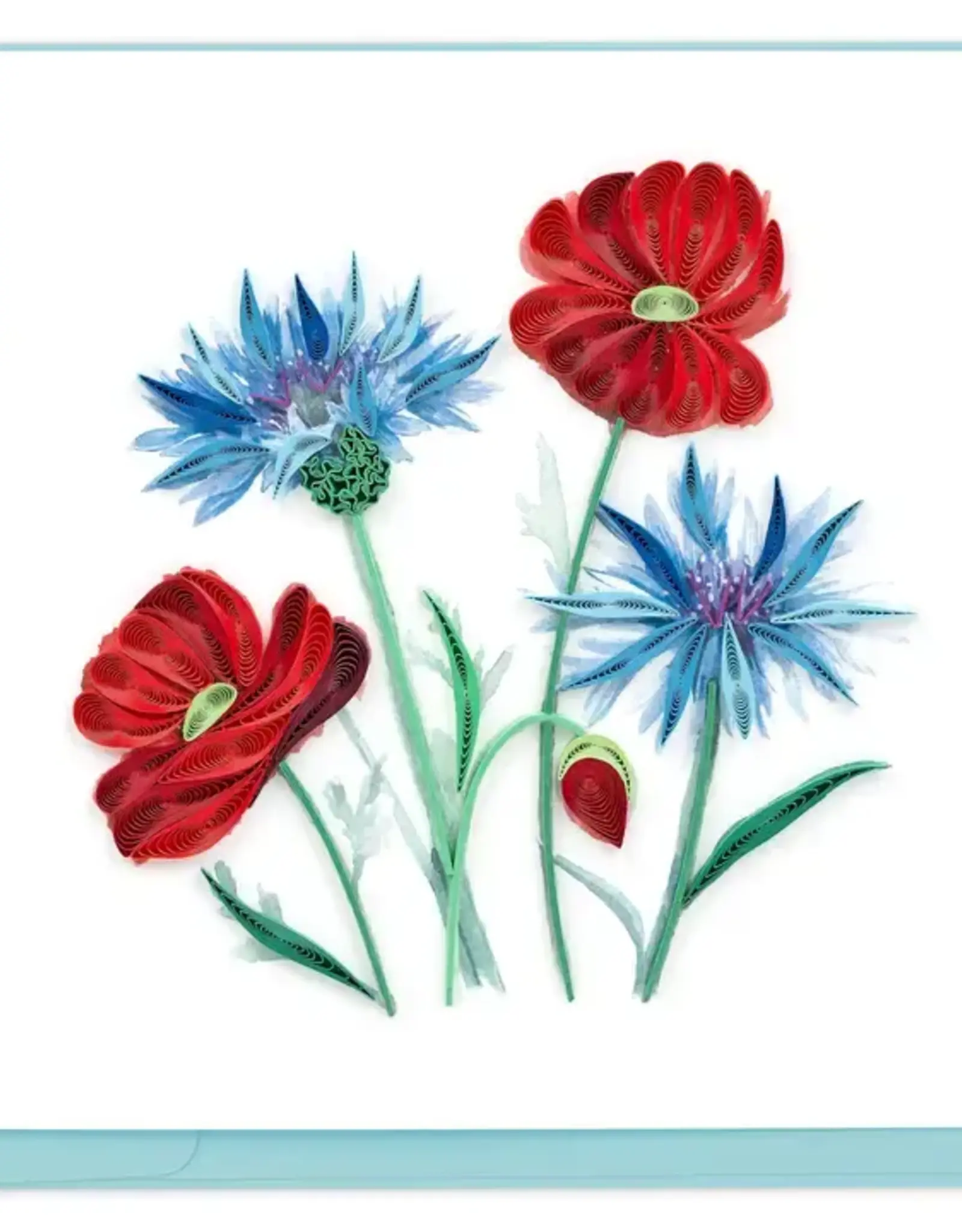 Quilling Card Quilled Blue Cornflower & Poppies Card