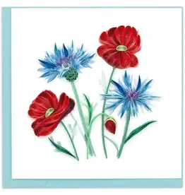 Quilling Card Quilled Blue Cornflower & Poppies Card