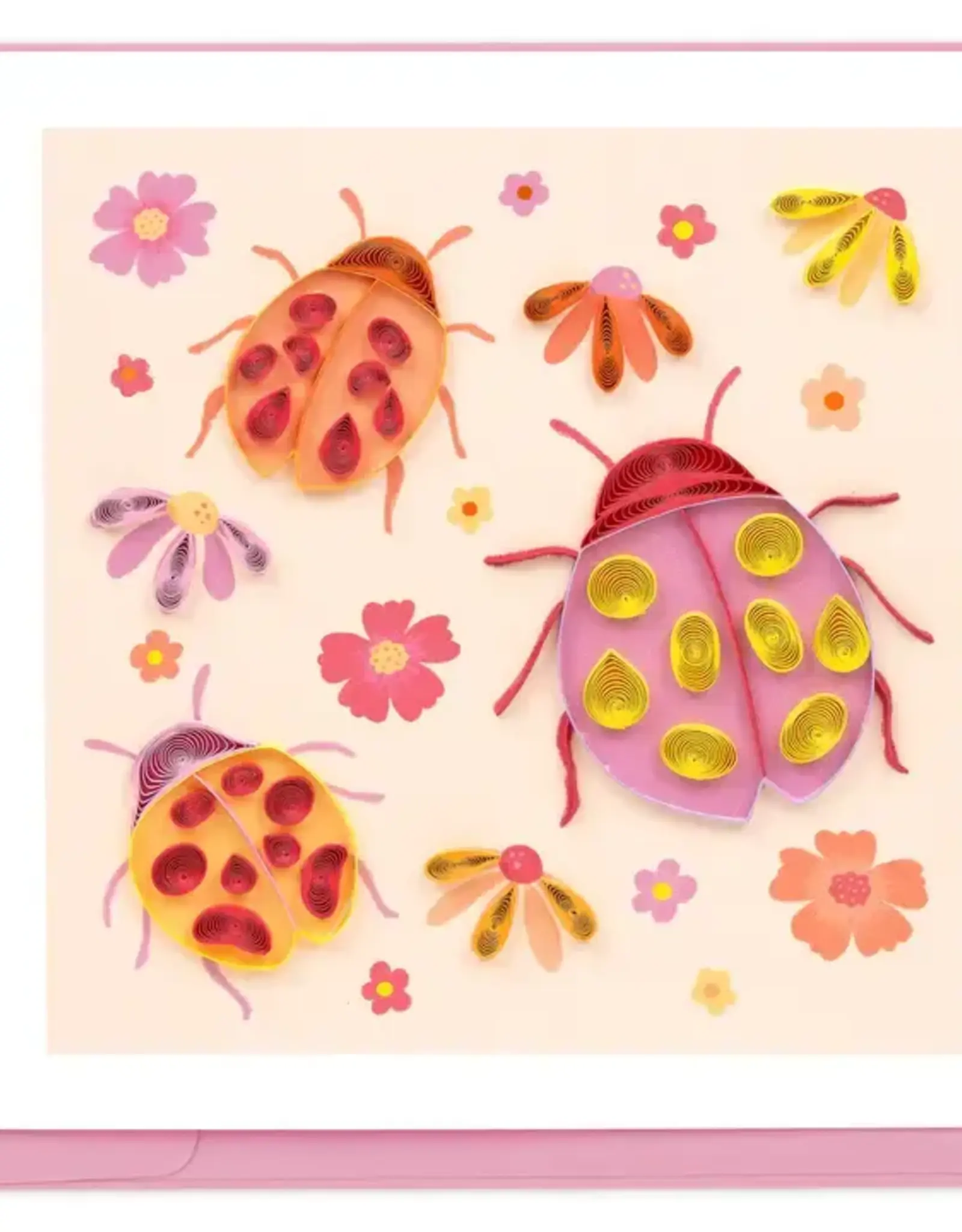Quilling Card Quilled Lady Bugs with Flowers Card