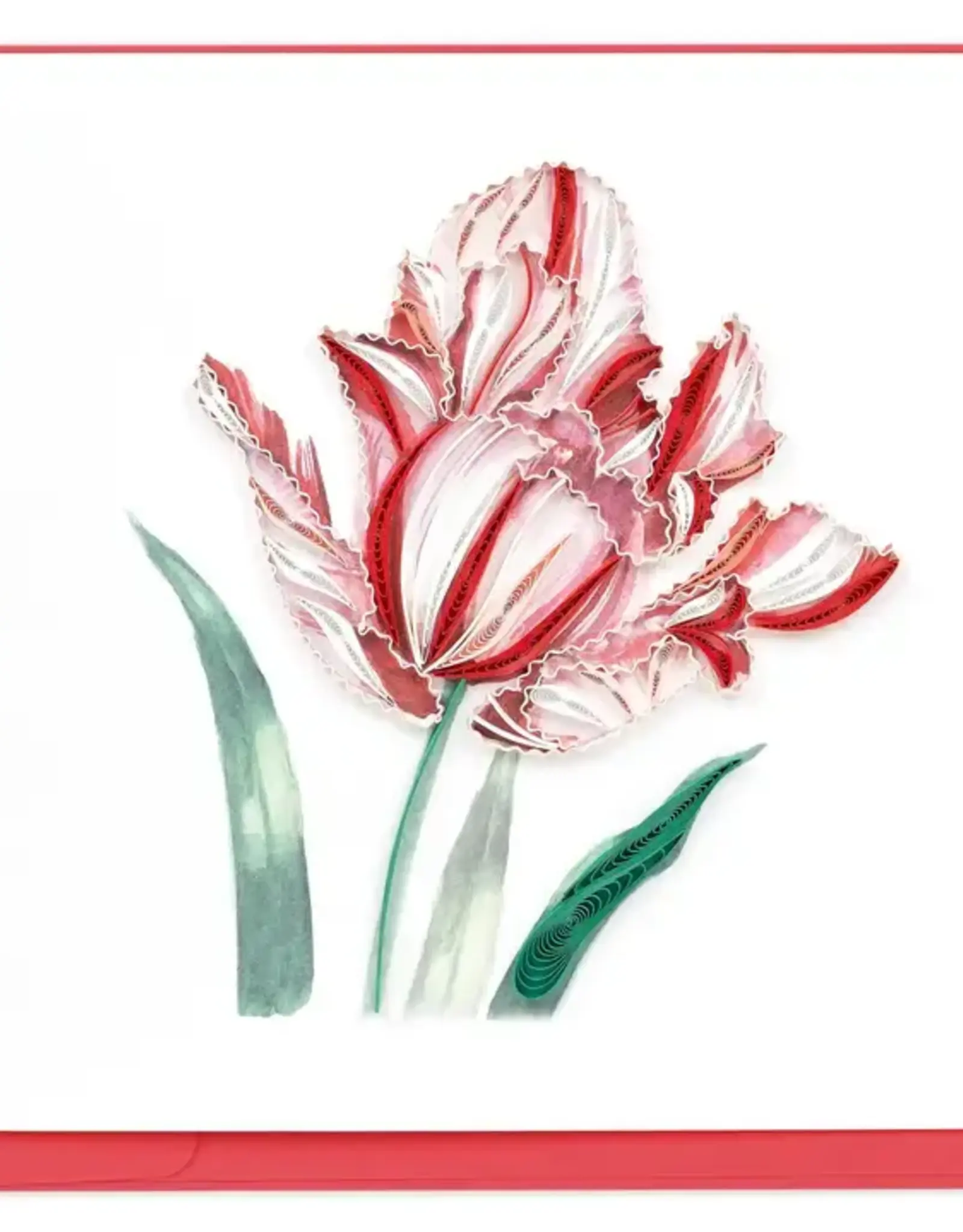 Quilling Card Quilled Red & White Tulip Bloom Card