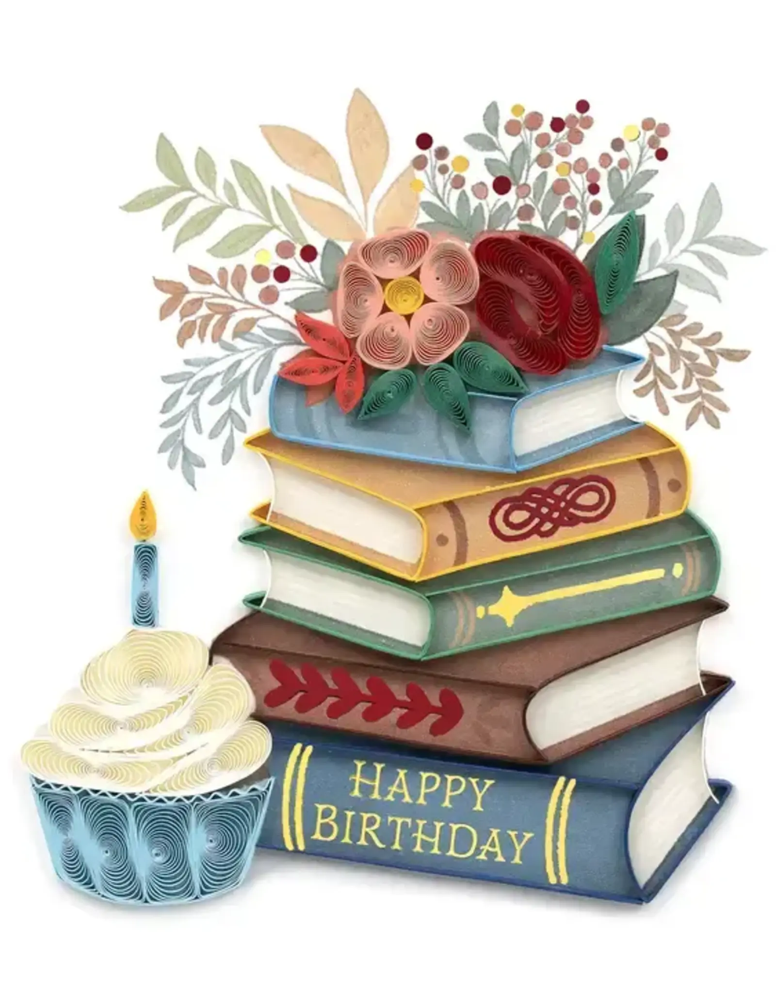 Quilling Card Quilled Books & Cupcake Birthday Card