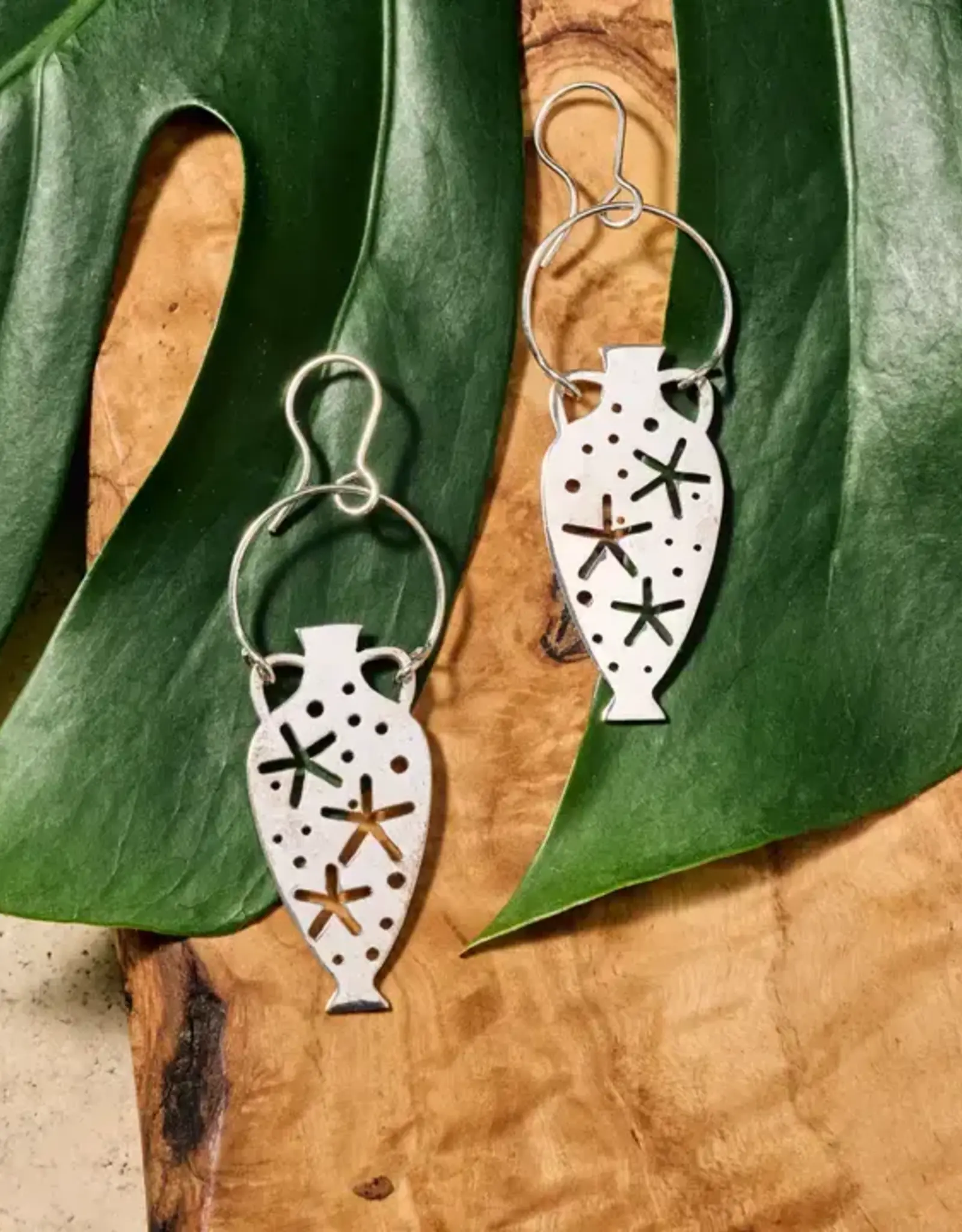 Ten Thousand Villages Satie Water Urn with Stars Dangle Earrings