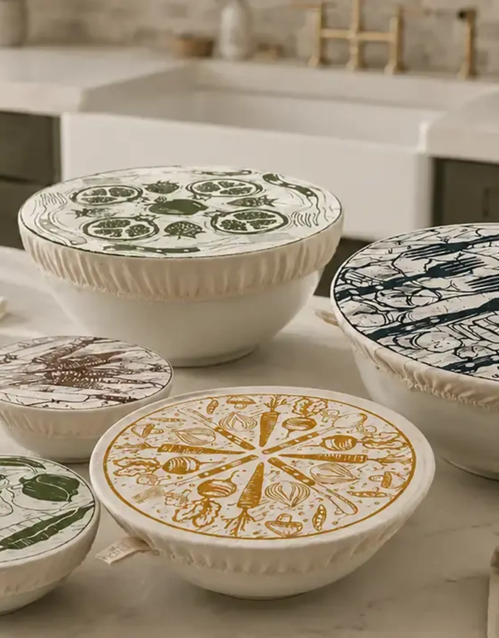 Halo Dish Covers Halo Bowl Cover Farm to Table Print  - Small Set of 3