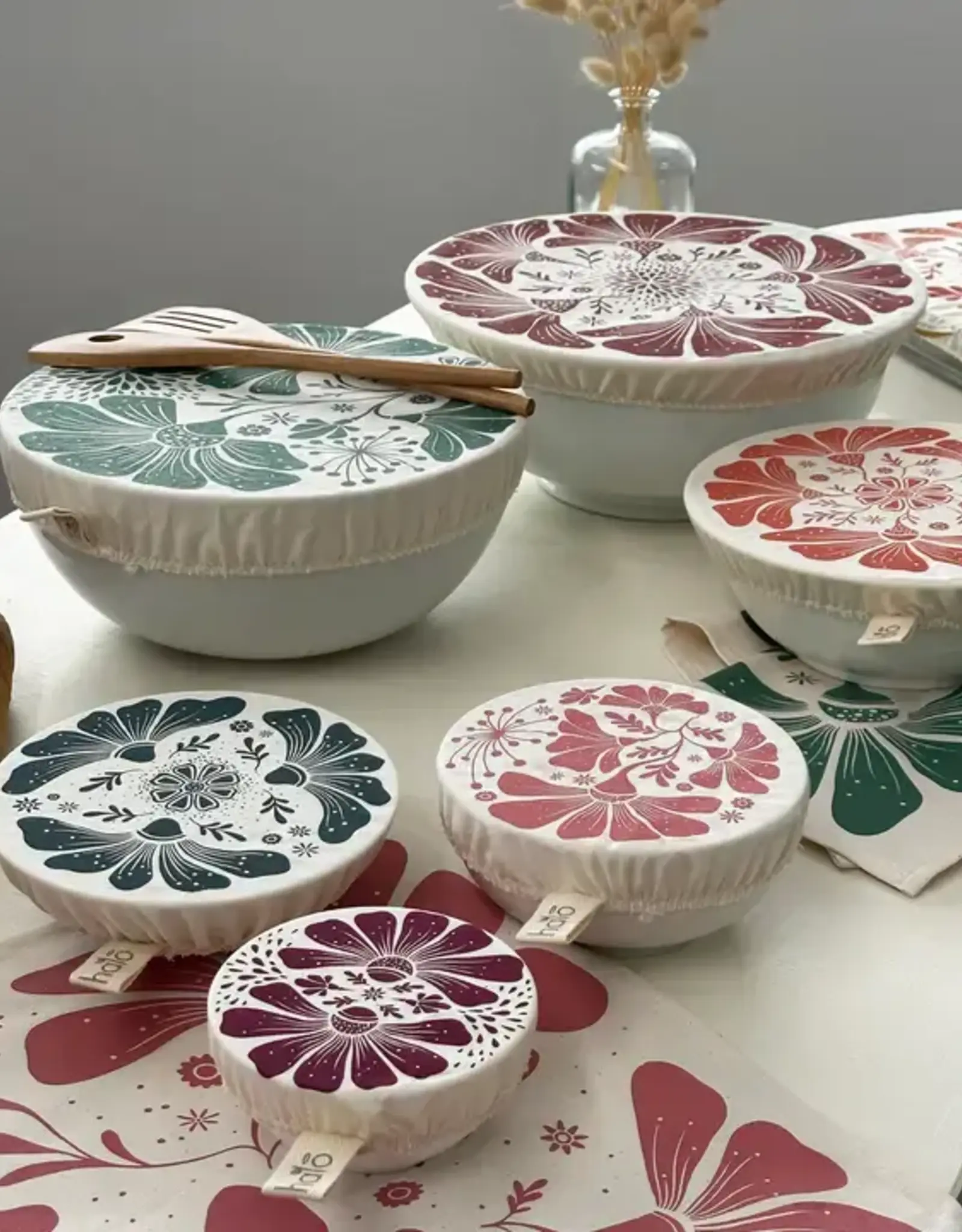 Halo Dish Covers Halo Bowl Cover Retrobloom Print  - Small Set of 3