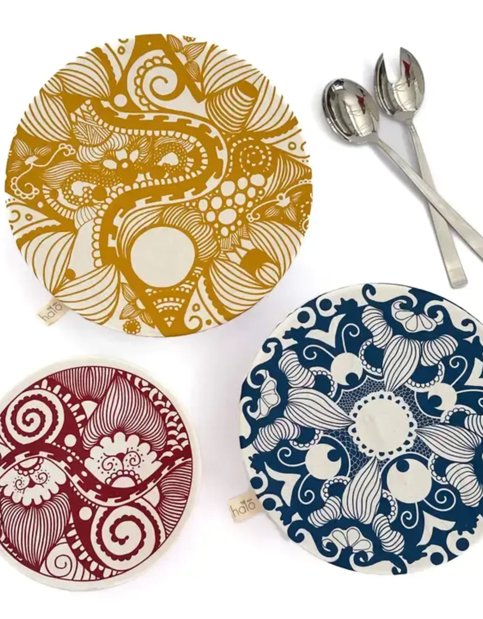 Halo Dish Covers Halo Bowl Cover Paradise Crimson Langeveldt  - Large Set of 3