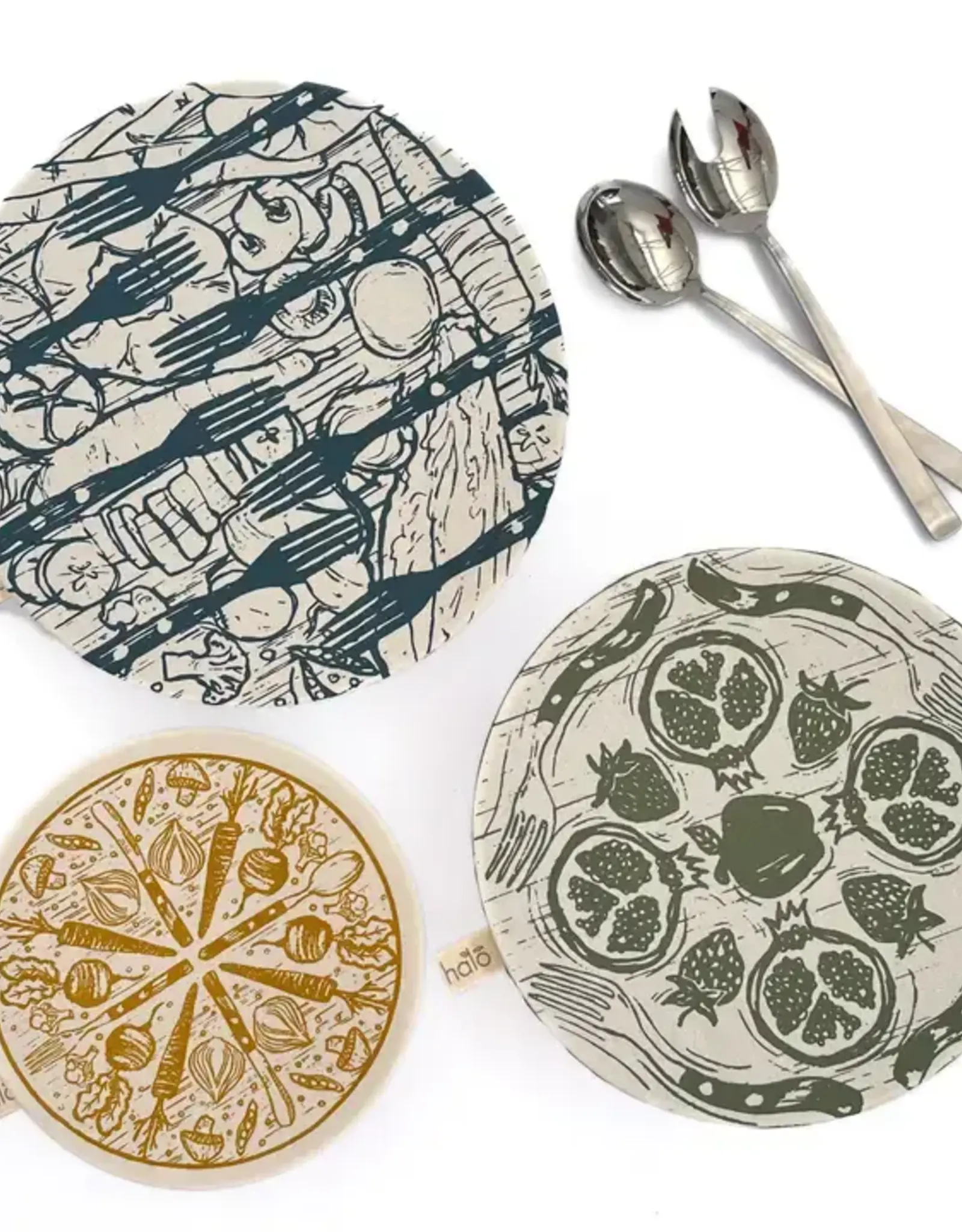 Halo Dish Covers Halo Bowl Cover Farm to Table Print  - Large Set of 3