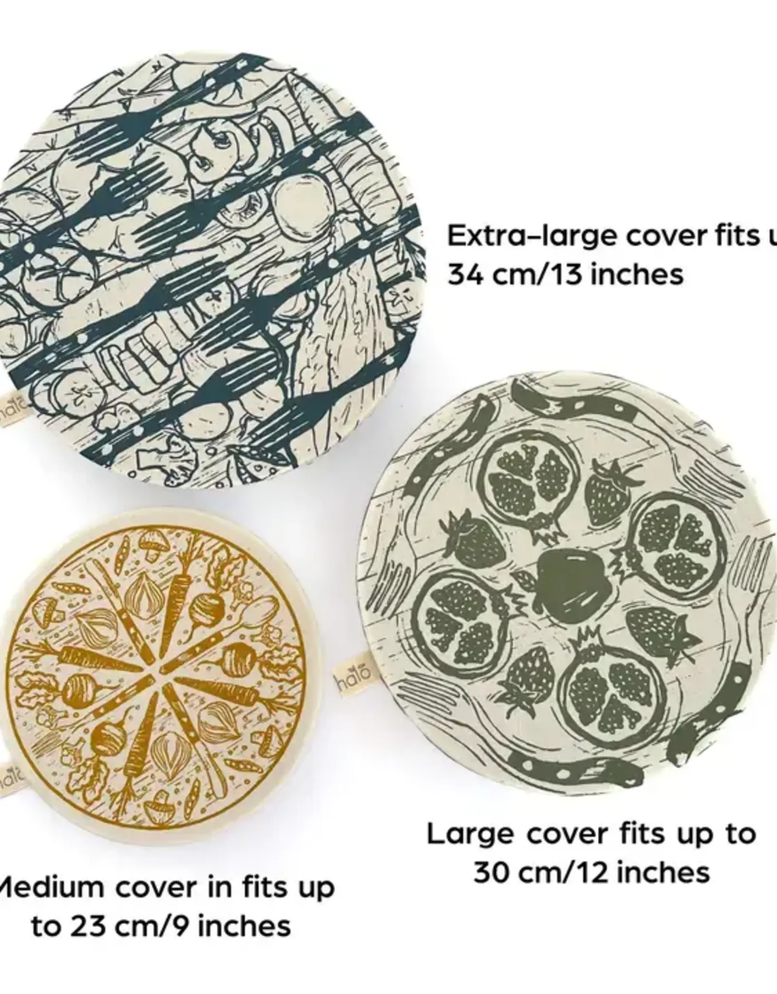 Halo Dish Covers Halo Bowl Cover Farm to Table Print  - Large Set of 3