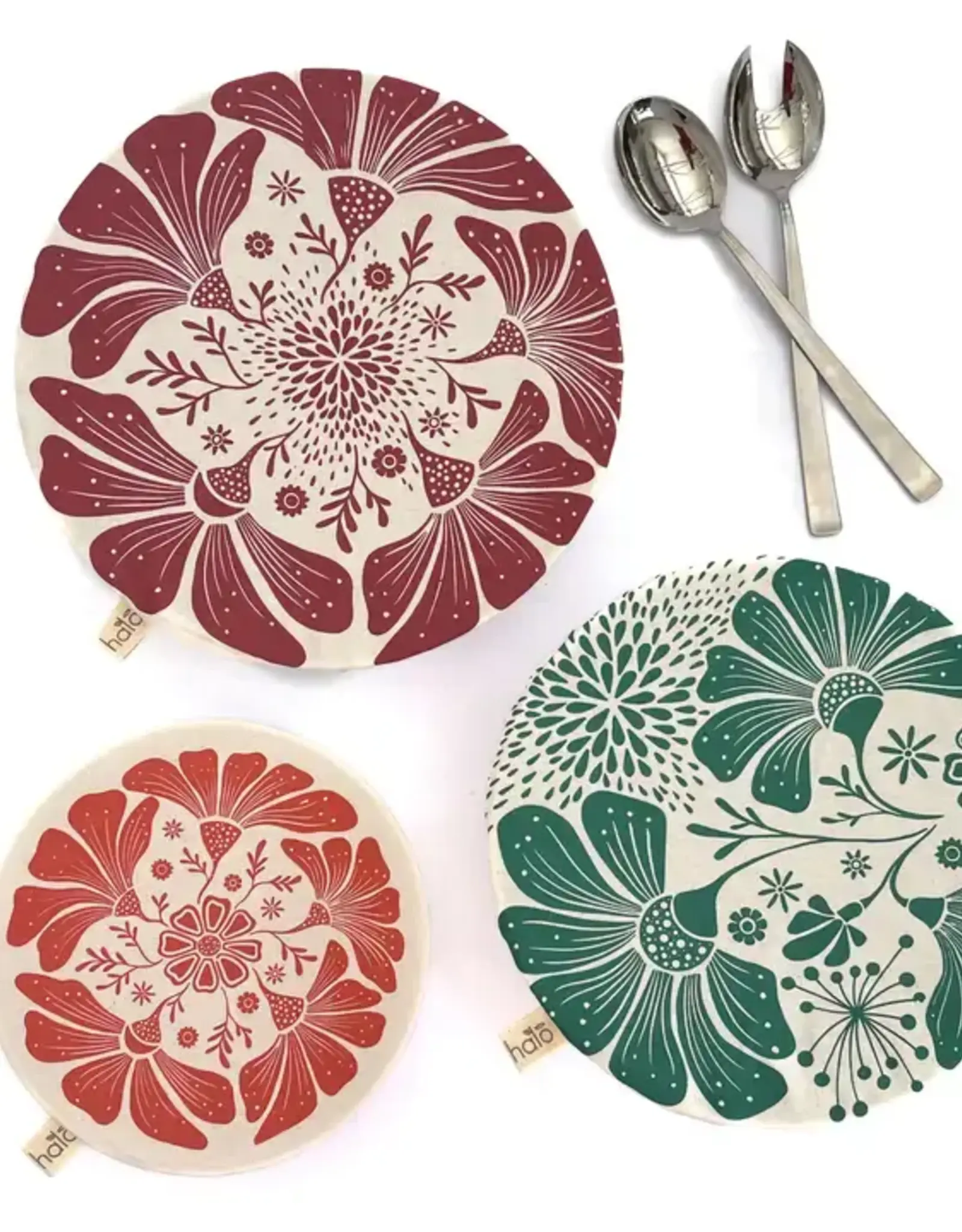 Halo Dish Covers Halo Bowl Cover Retrobloom Print  - Large Set of 3