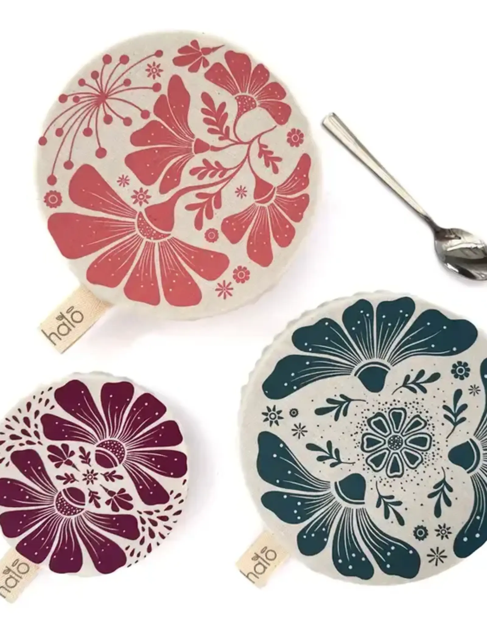 Halo Dish Covers Halo Bowl Cover Retrobloom Print  - Small Set of 3