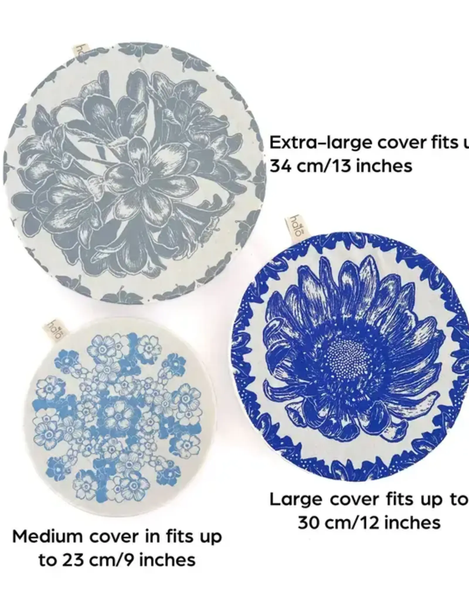 Halo Dish Covers Halo Bowl Cover Flower Print  - Large Set of 3