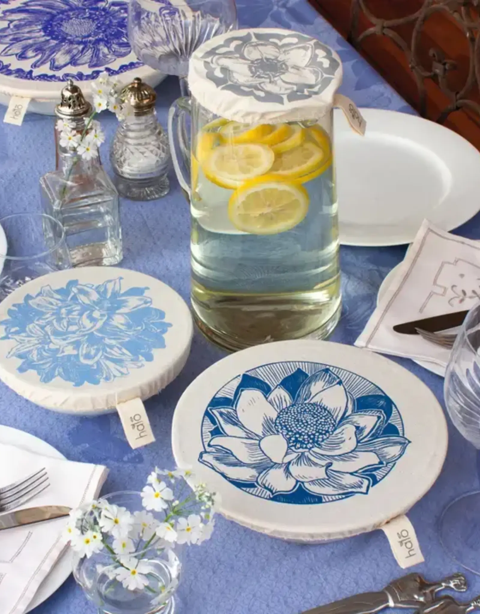 Halo Dish Covers Halo Bowl Cover Flower Print  - Small Set of 3