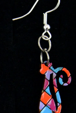Minga Fair Trade Painted Carved Wood Earrings - Tall Cat