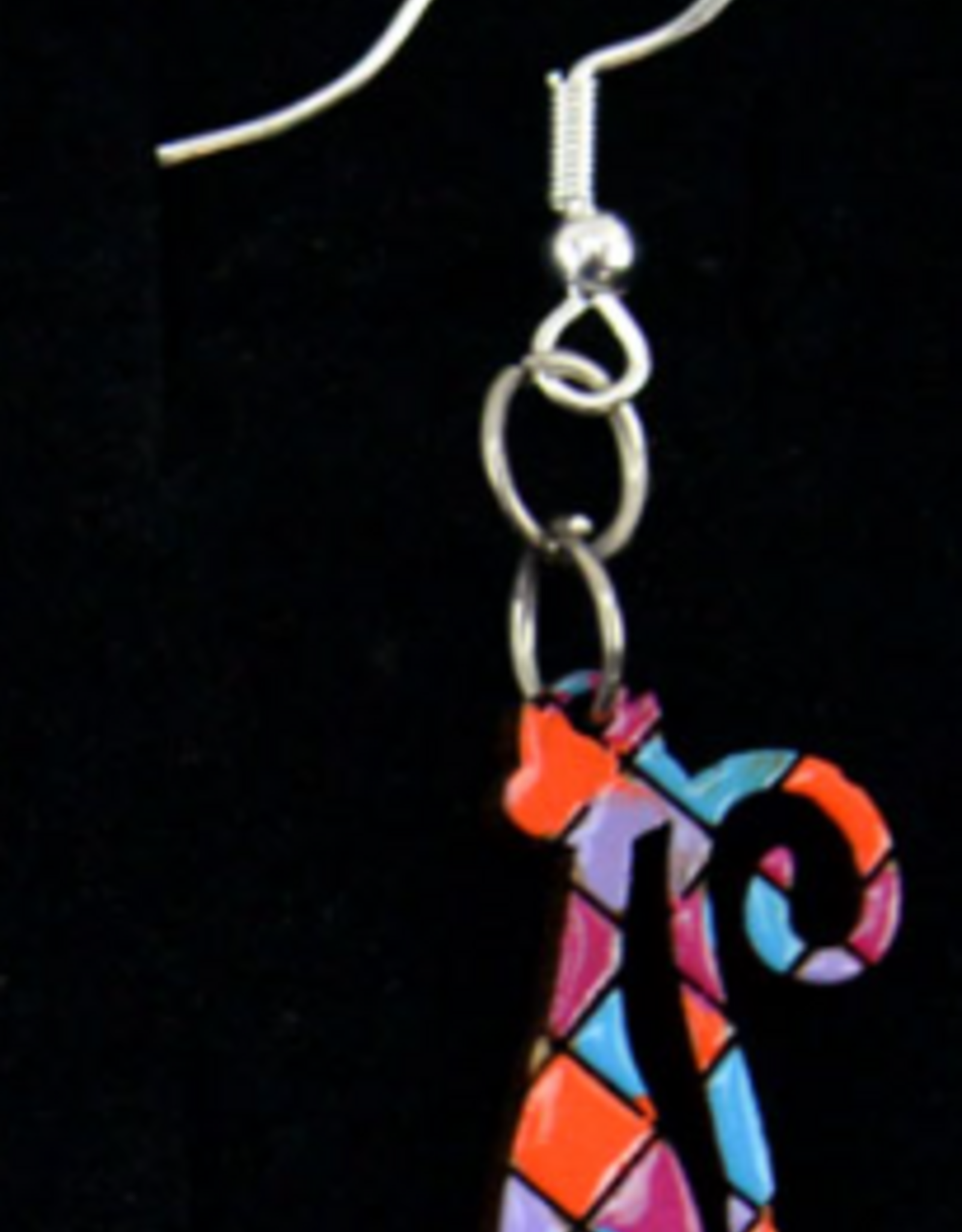 Minga Fair Trade Painted Carved Wood Earrings - Tall Cat