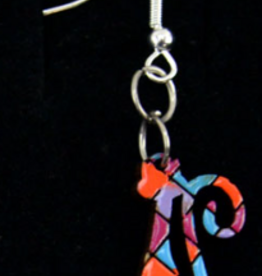 Minga Fair Trade Painted Carved Wood Earrings - Tall Cat