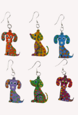 Minga Fair Trade Painted Carved Wood Earrings - Dog