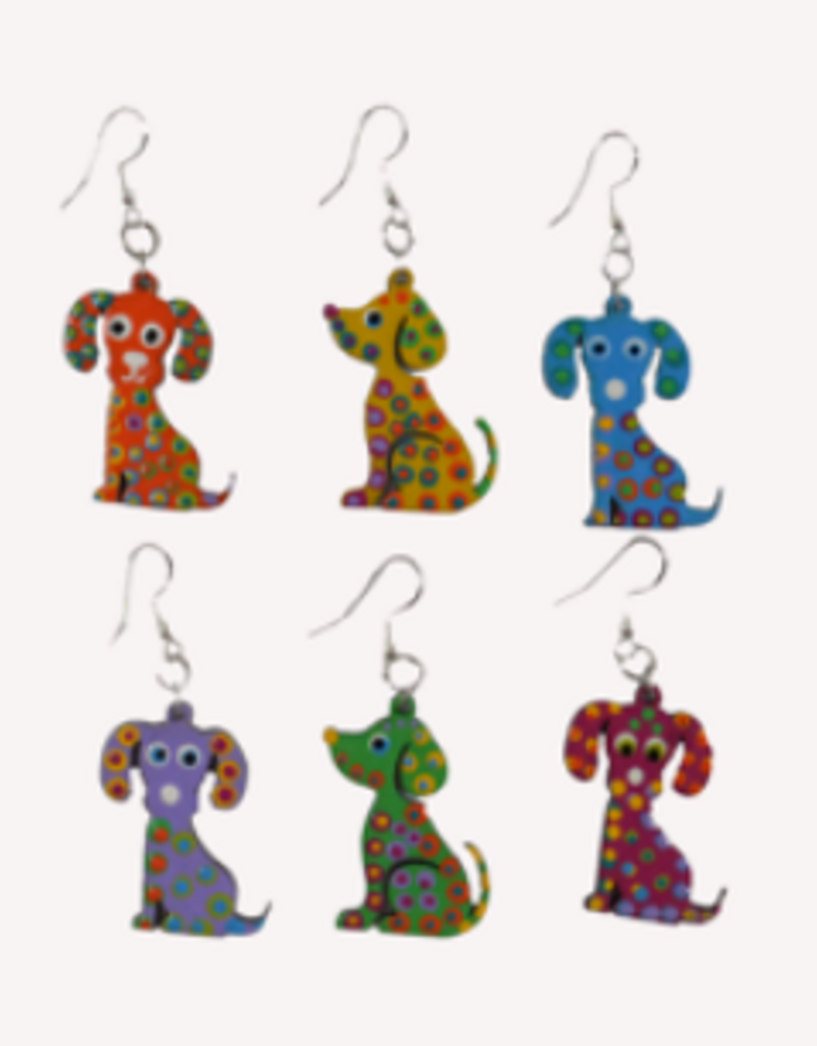 Minga Fair Trade Painted Carved Wood Earrings - Dog