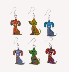 Minga Fair Trade Painted Carved Wood Earrings - Dog