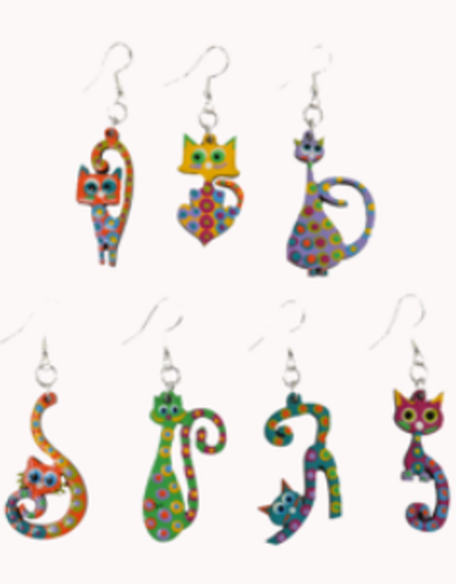 Minga Fair Trade Painted Carved Wood Earrings - Funky Cat