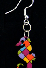 Minga Fair Trade Painted Carved Wood Earrings - Seahorse