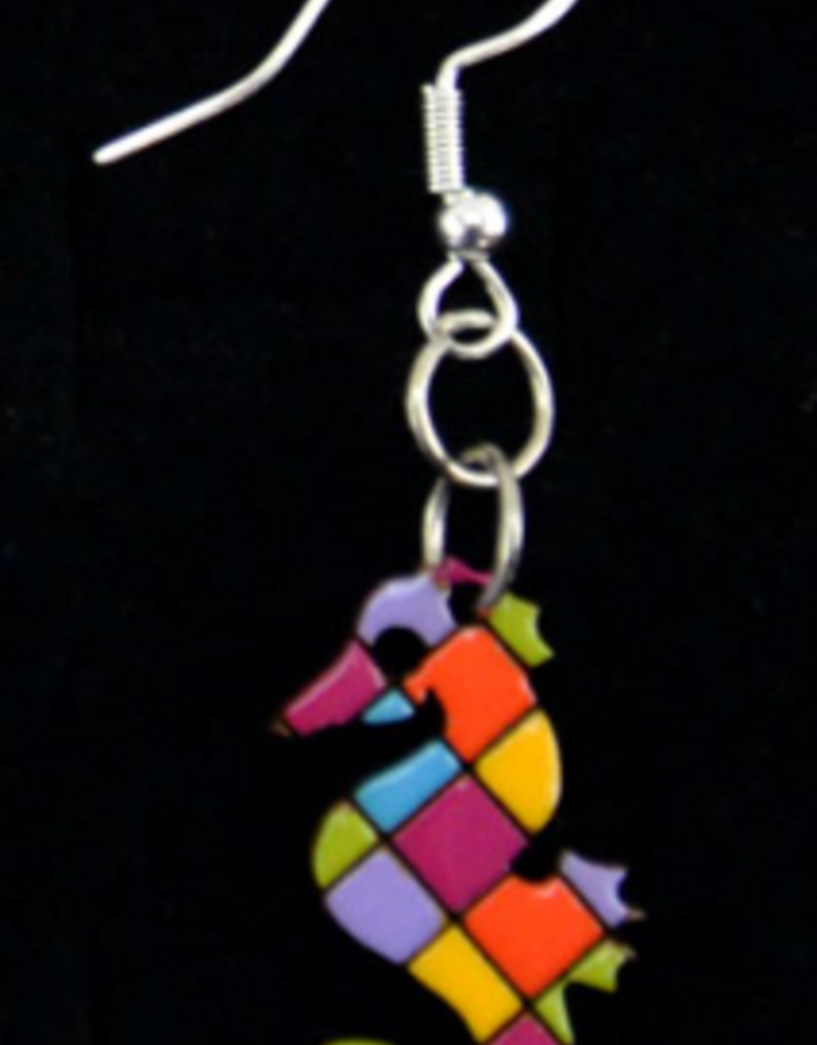 Minga Fair Trade Painted Carved Wood Earrings - Seahorse